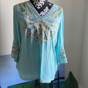 Soft Surroundings Light Blue Embroidered Tunic